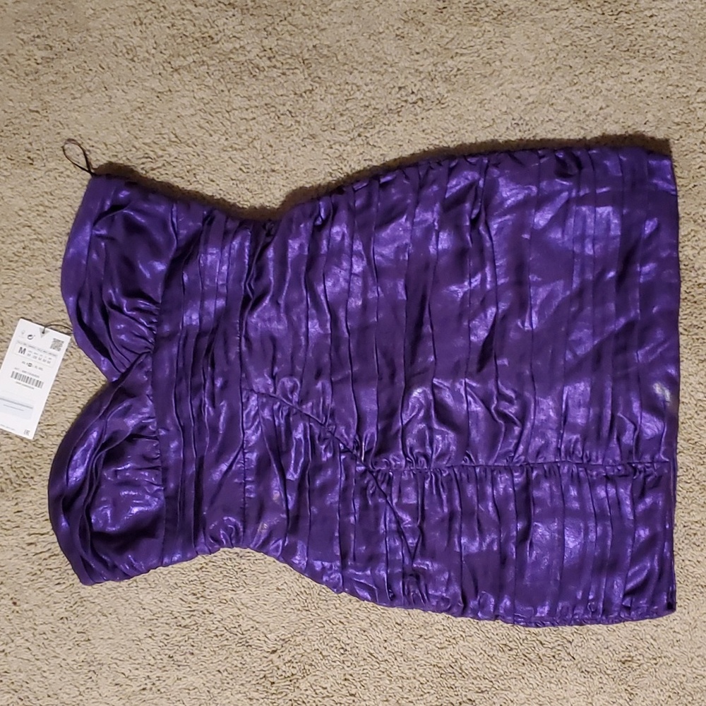 Zara Purple Strapless Ruched Mini Dress